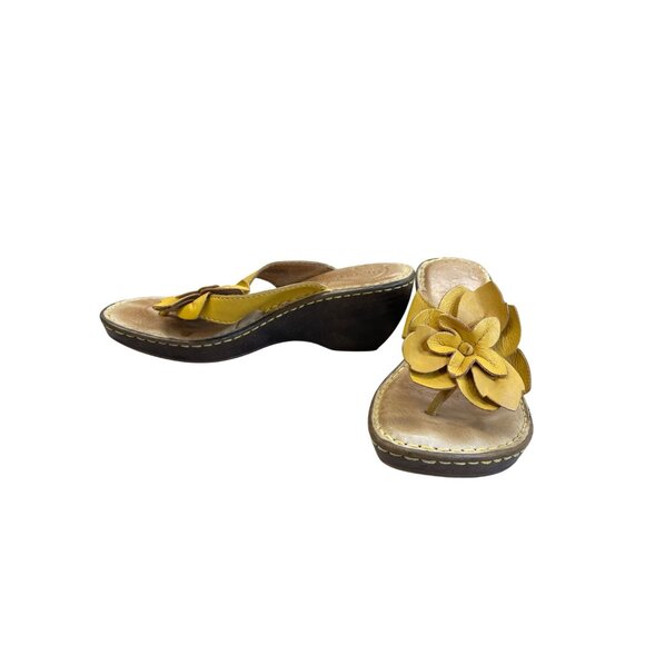 Born Womens Yellow Leather Floral 2.5" Wedge Sandals Size 8/39 SKU 8369 - Picture 2 of 13